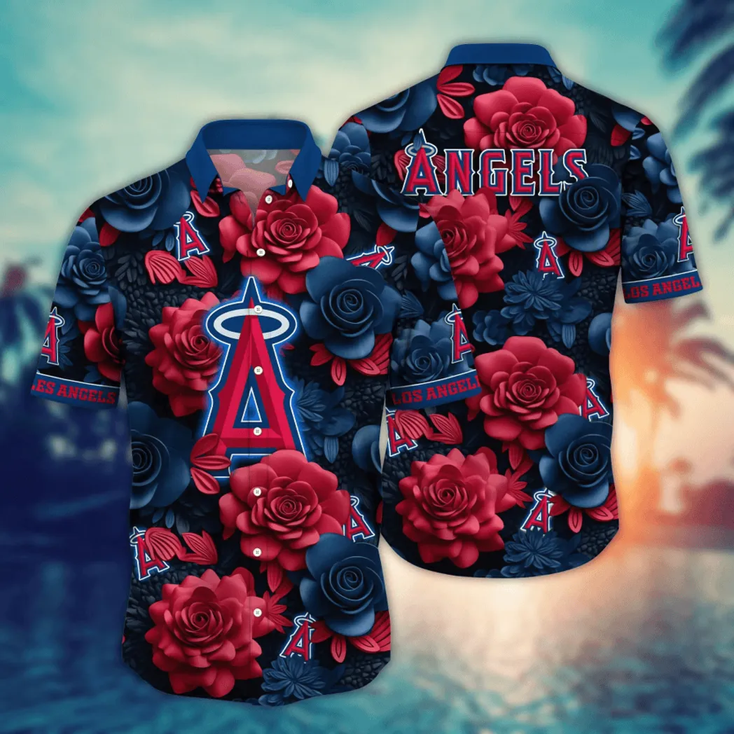 Los Angeles Angels Midnight Rose Hawaiian Shirt