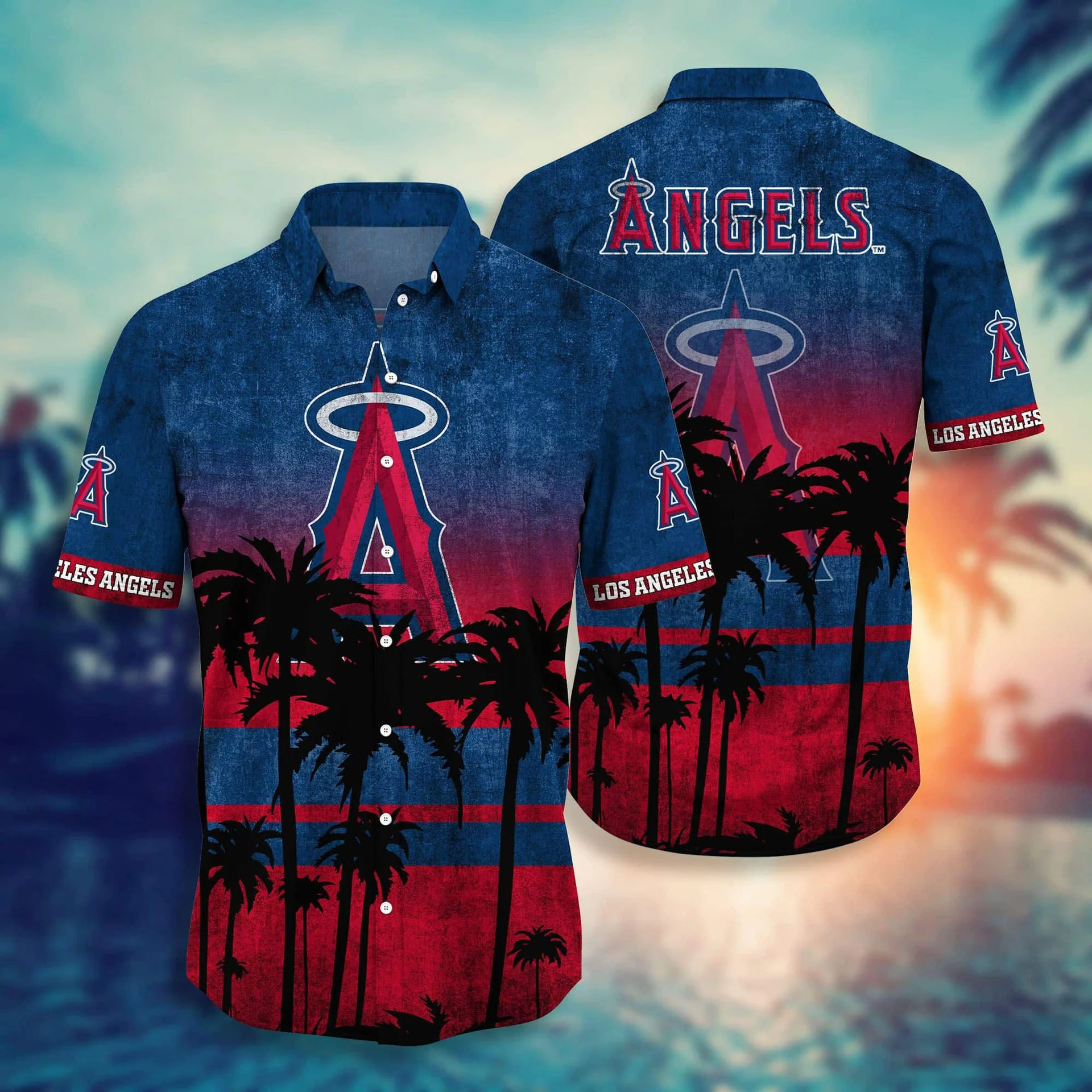 Los Angeles Angels Palm Shadow Hawaiian Shirt