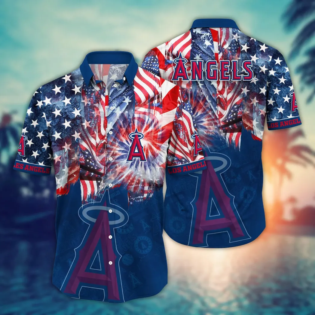 Los Angeles Angels Patriotic Fireworks Hawaiian Shirt