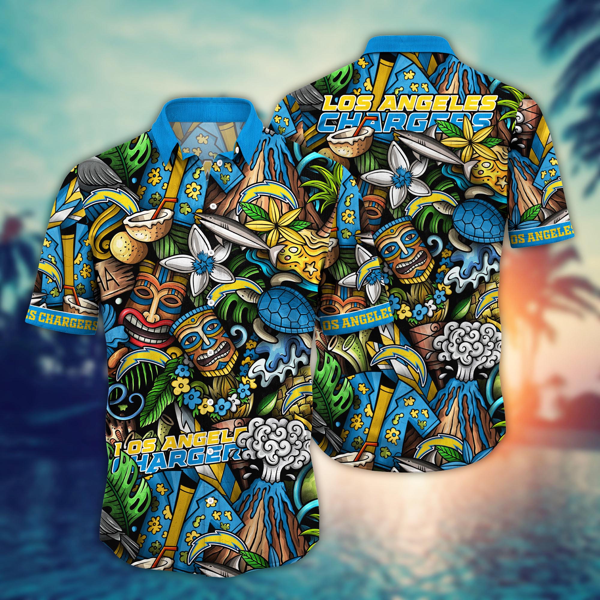Los Angeles Chargers Tiki Island Hawaiian Shirt
