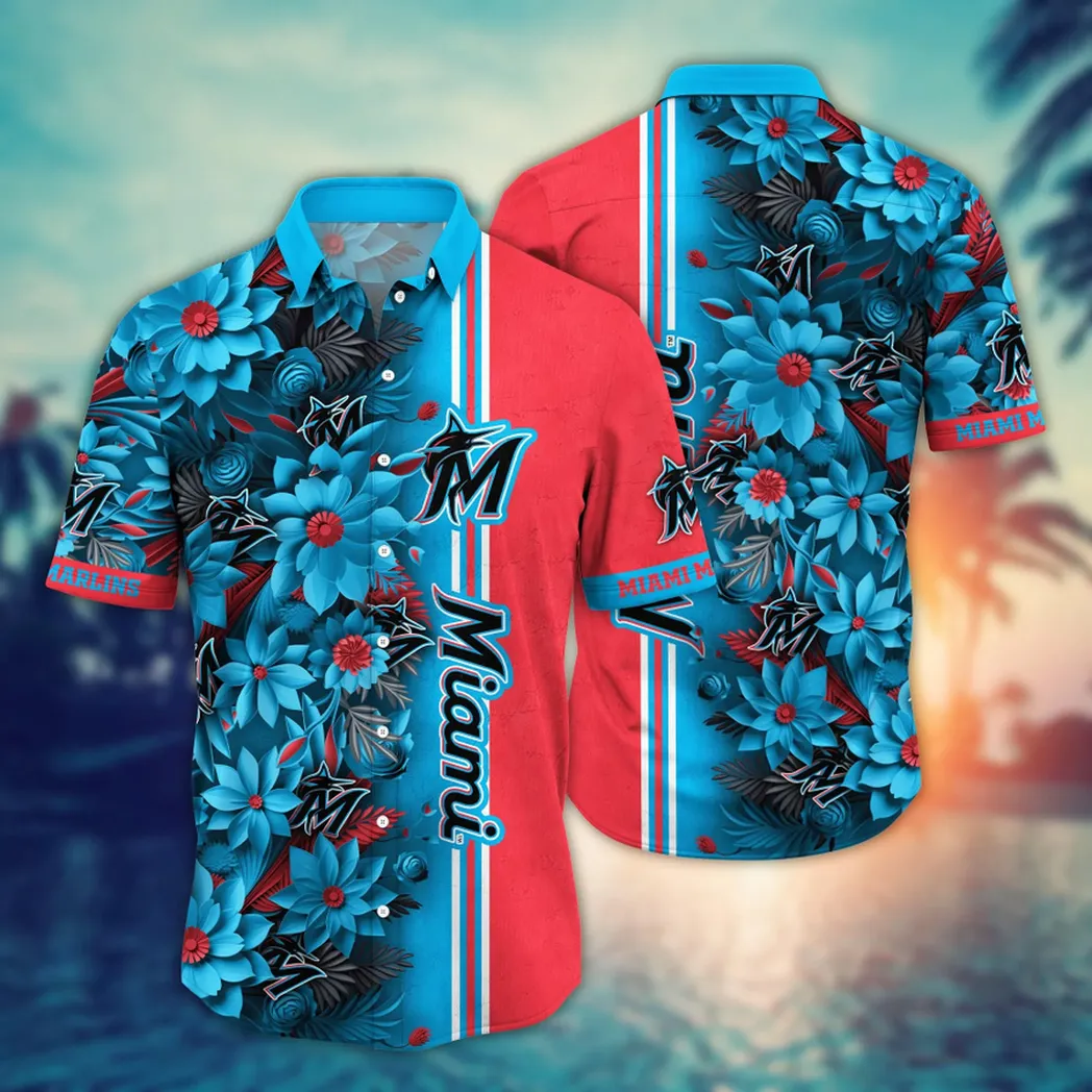 Miami Marlins Bold Blossom Hawaiian Shirt
