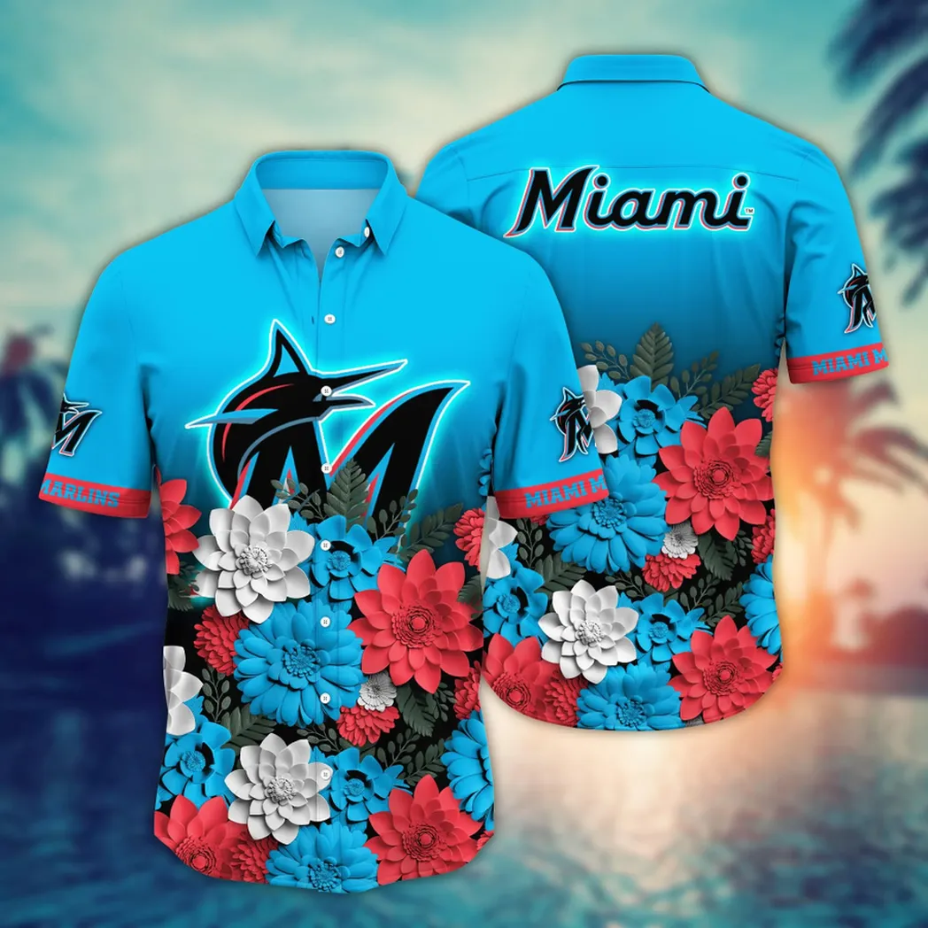 Miami Marlins Floral Fade Hawaiian Shirt
