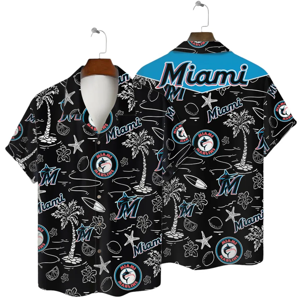 Miami Marlins Retro Beach Sketch Hawaiian Shirt