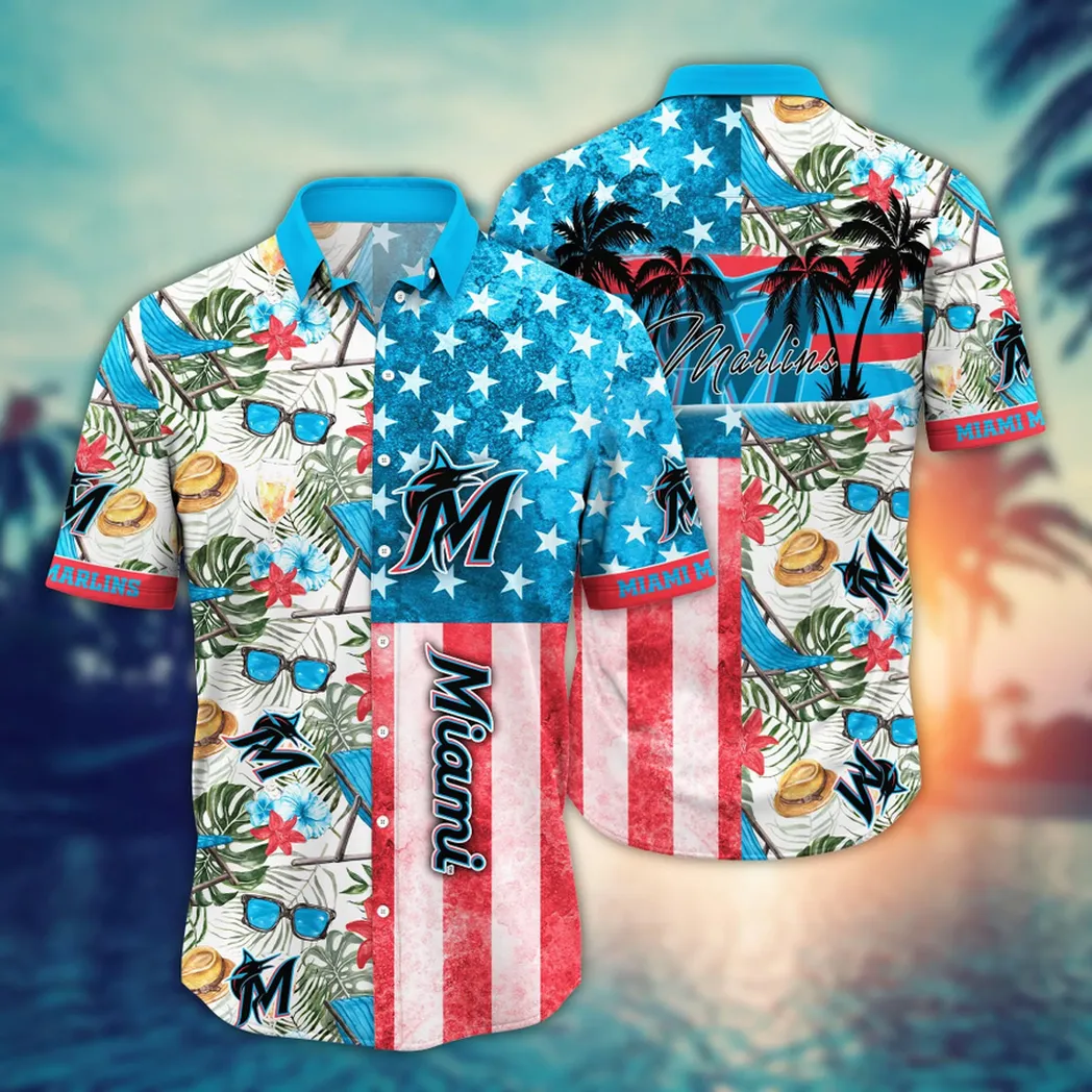 Miami Marlins Stars & Stripes Tropical Hawaiian Shirt