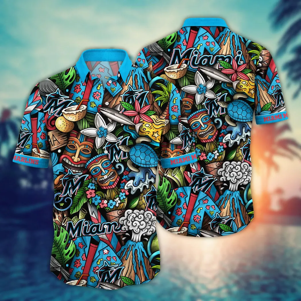Miami Marlins Tropical Tiki Hawaiian Shirt
