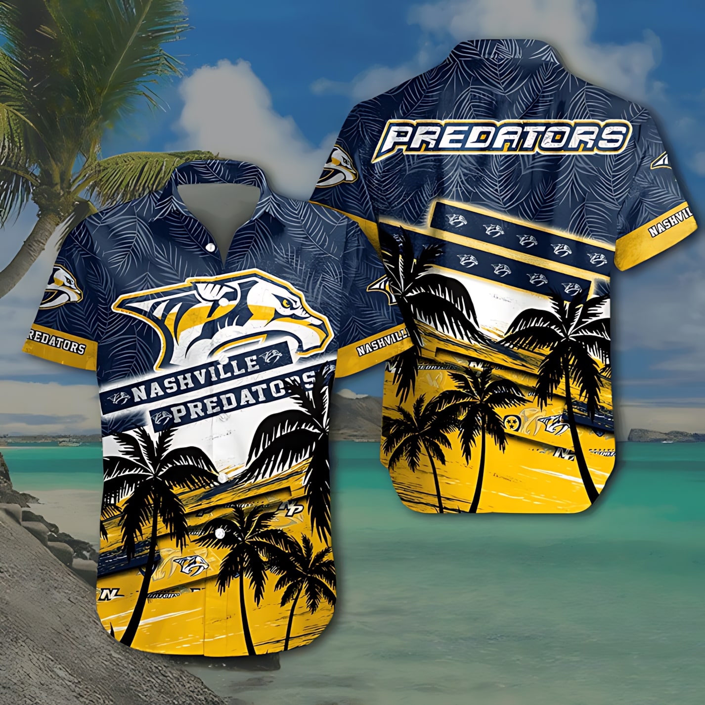 Nashville Predators Beach Sunset Hawaiian Shirt
