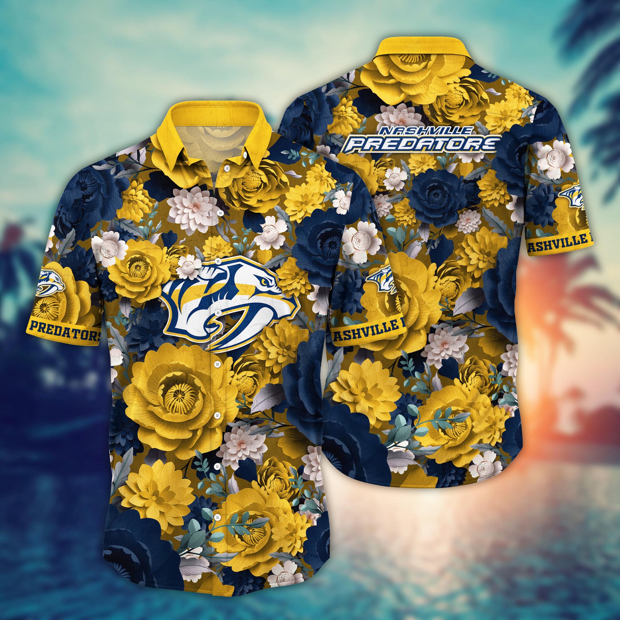 Nashville Predators Bold Floral Hawaiian Shirt