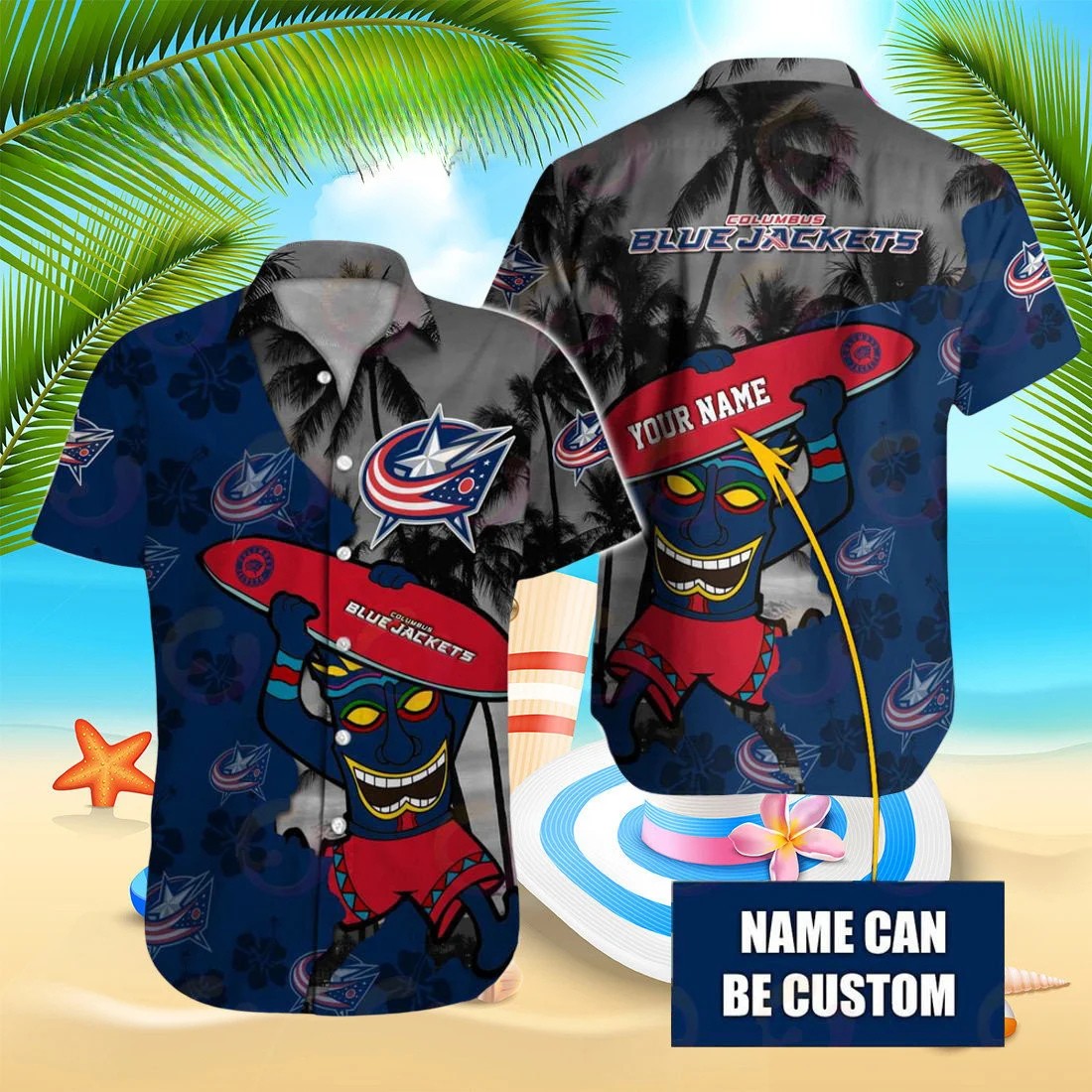 Columbus Blue Jackets Custom Tiki Hawaiian Shirt – TeeAloha