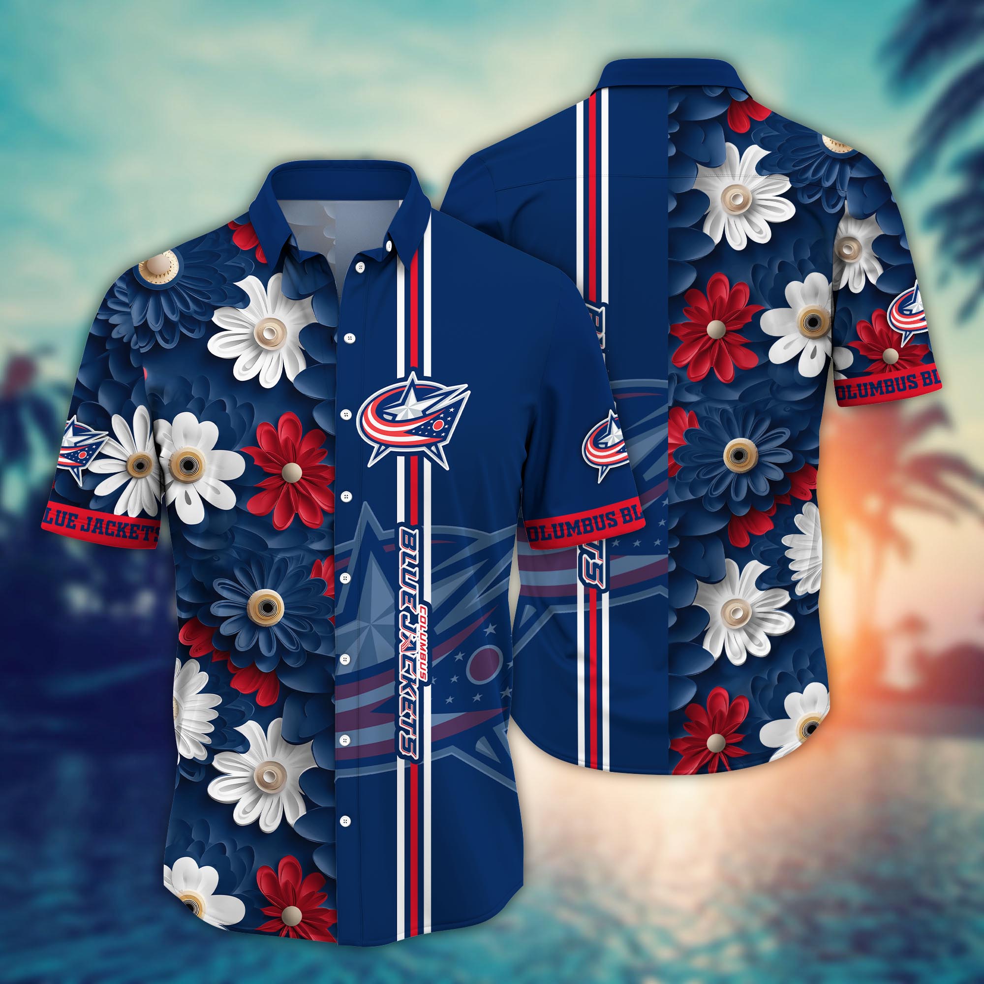 Columbus Blue Jackets Floral Stripes Hawaiian Shirt – TeeAloha