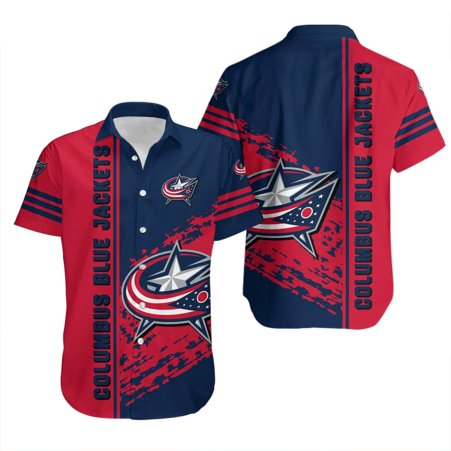 Columbus Blue Jackets Stripes & Grunge Hawaiian Shirt – TeeAloha