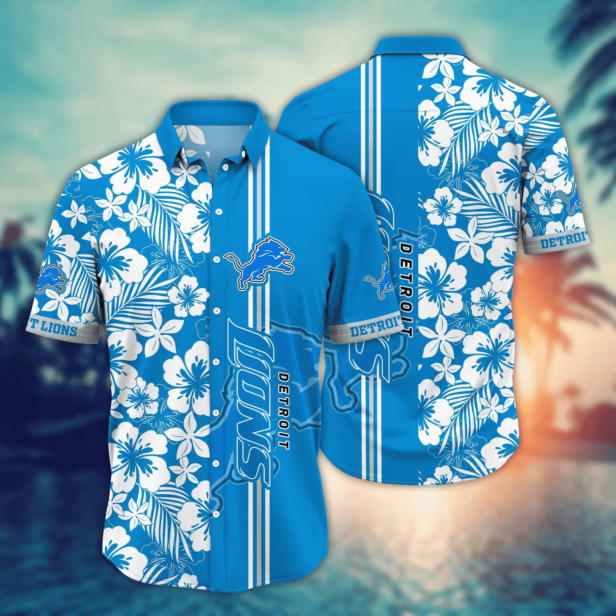 Detroit Lions Tropical Stripe Hawaiian Shirt – TeeAloha