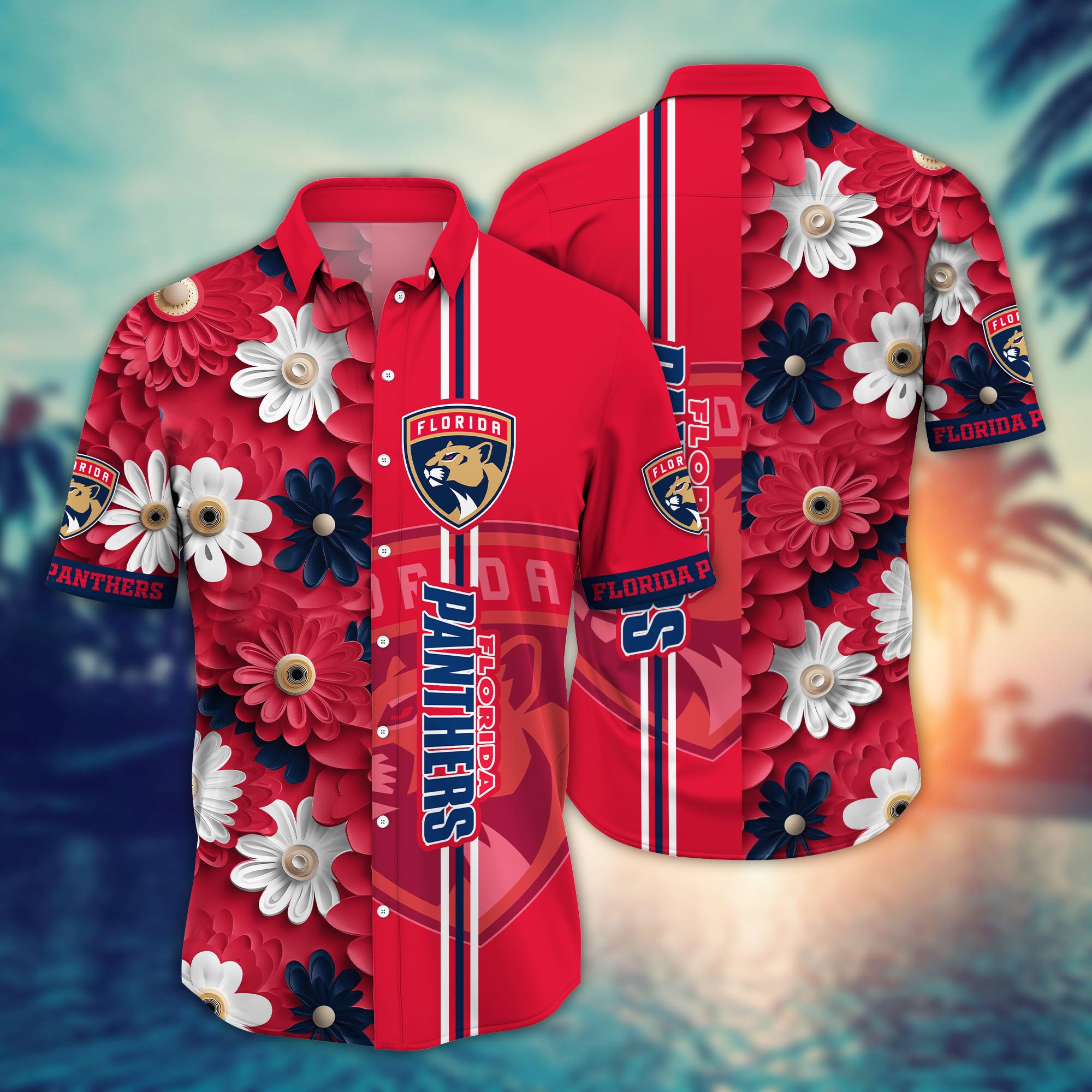 Florida Panthers Floral Stripe Hawaiian Shirt – TeeAloha