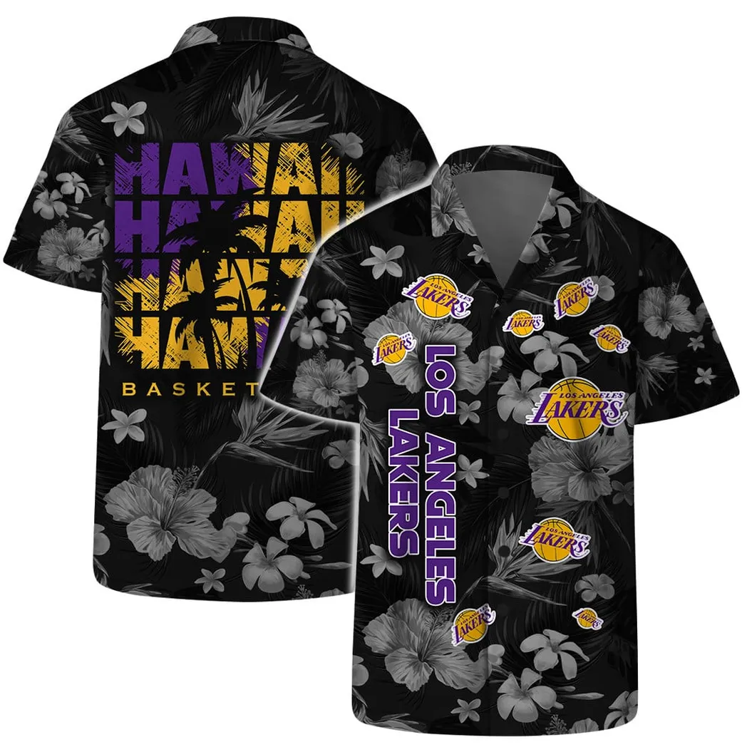 Los Angeles Lakers Black Blossom Hawaiian Shirt – TeeAloha