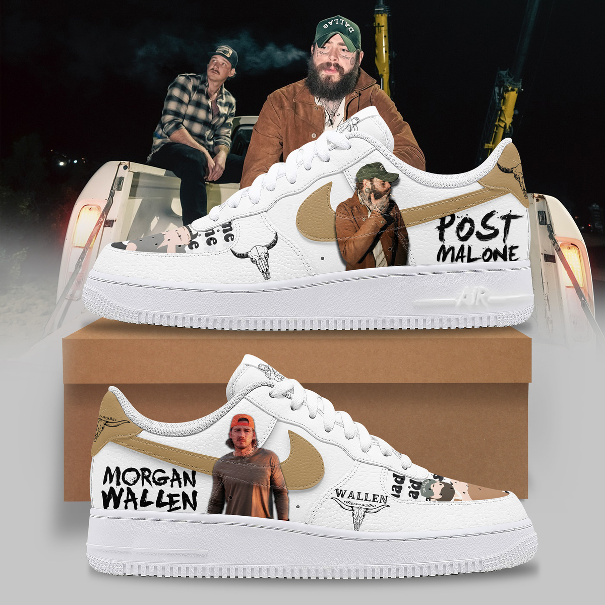 Malone and Morgan Wallen Premium Air Force 1 Sneaker   LZ 1061132