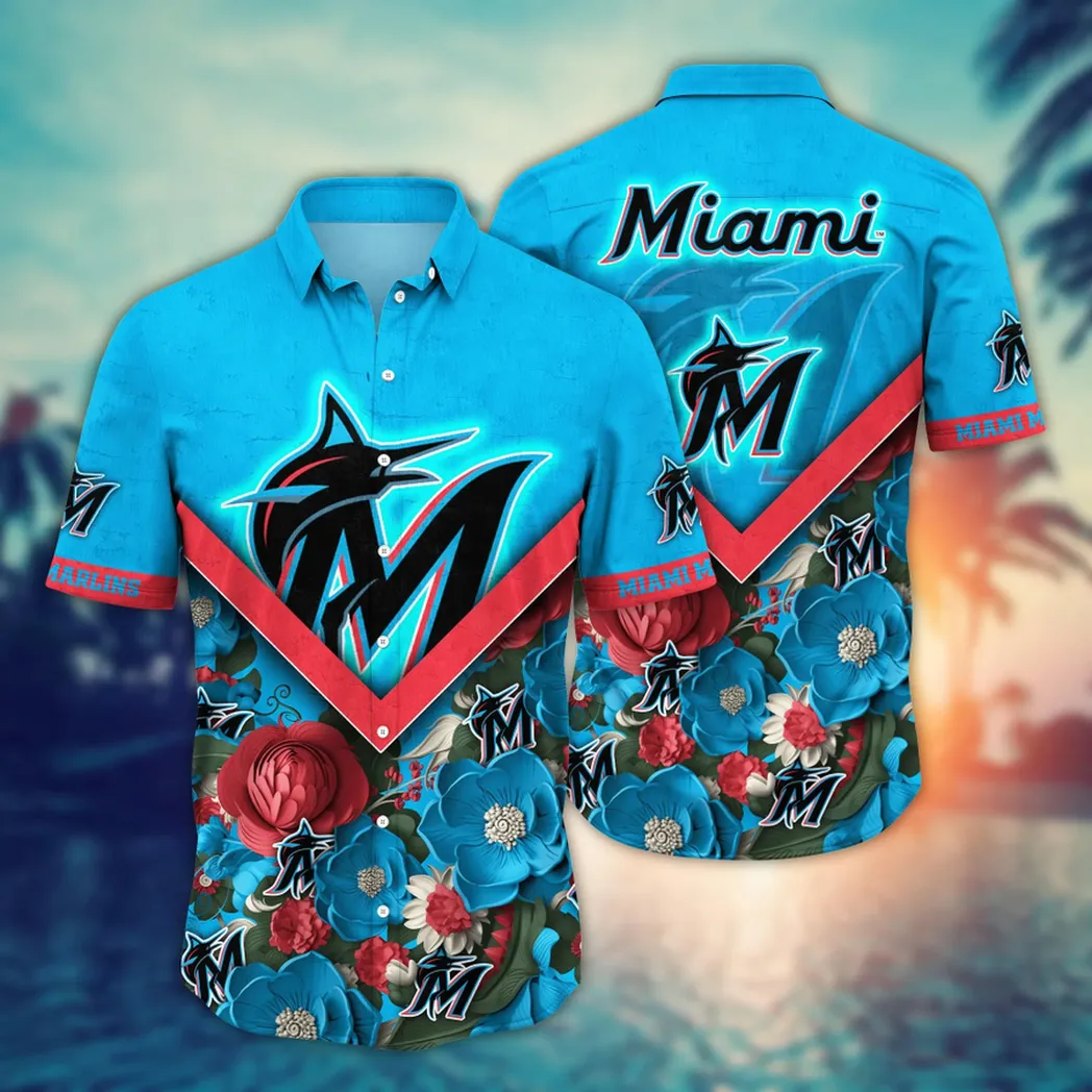 Miami Marlins Chevron Floral Hawaiian Shirt – TeeAloha