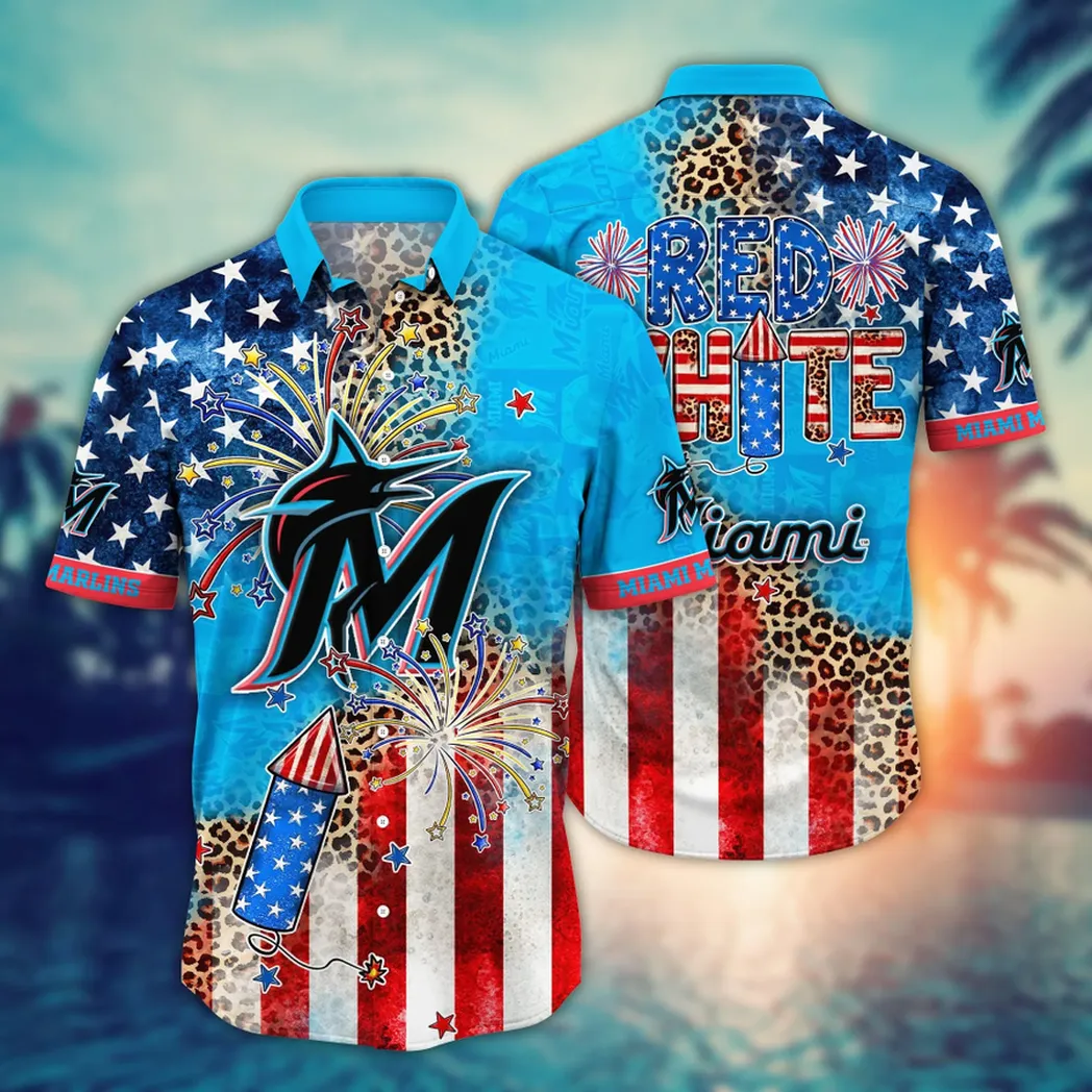 Miami Marlins Fireworks & Leopard Print Hawaiian Shirt – TeeAloha
