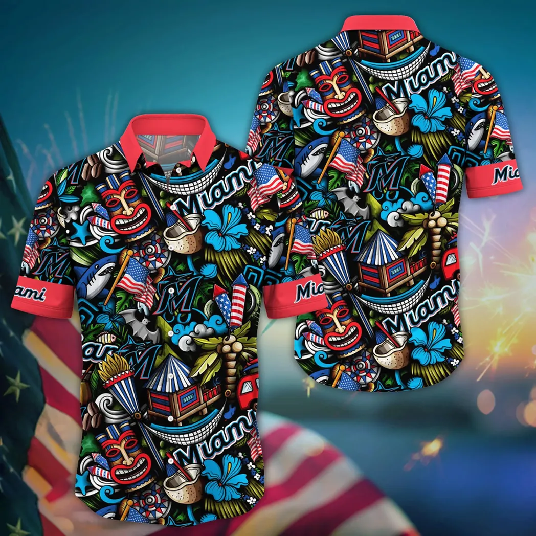 Miami Marlins Patriotic Tiki Hawaiian Shirt – TeeAloha