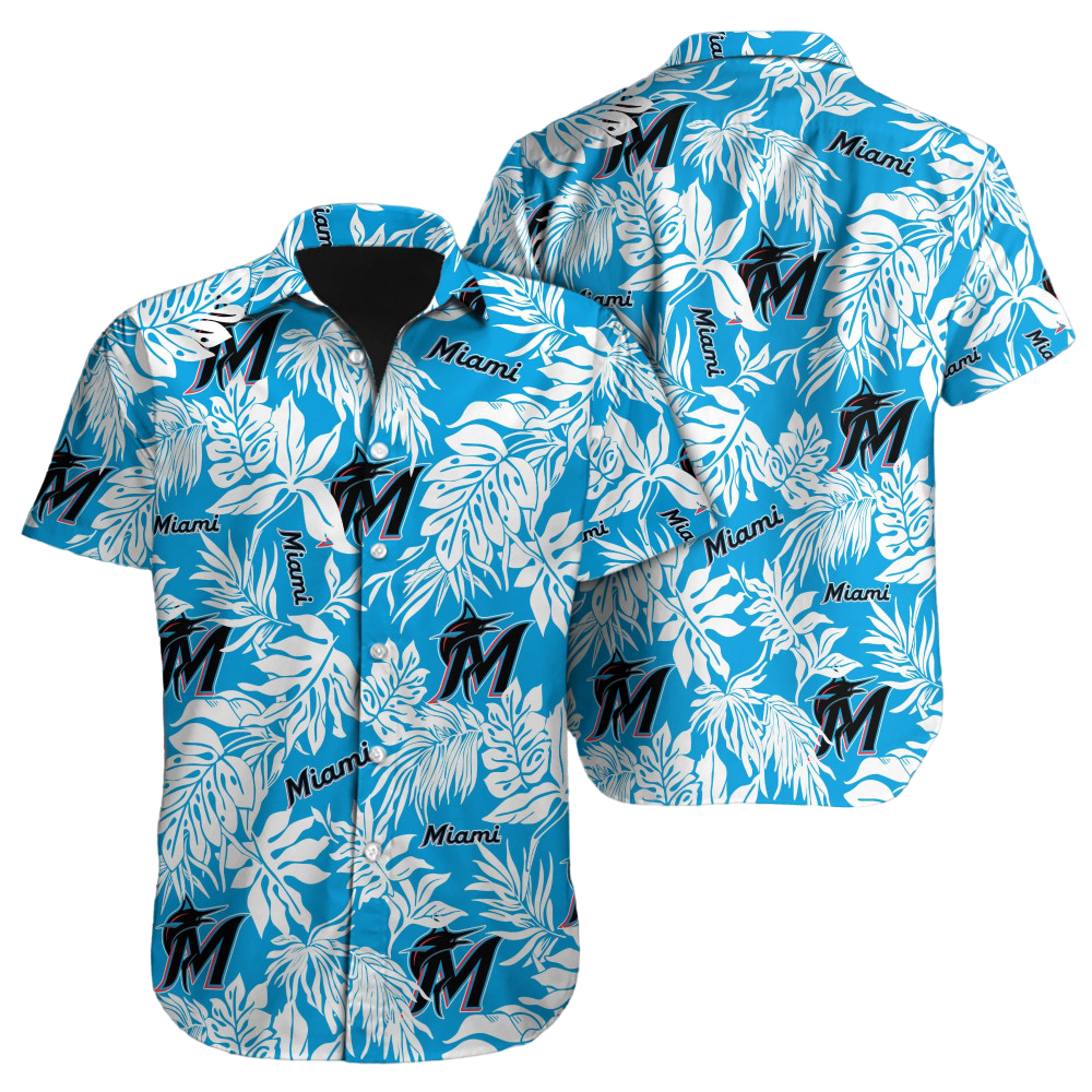 Miami Marlins Tropical Leaf Hawaiian Shirt – TeeAloha