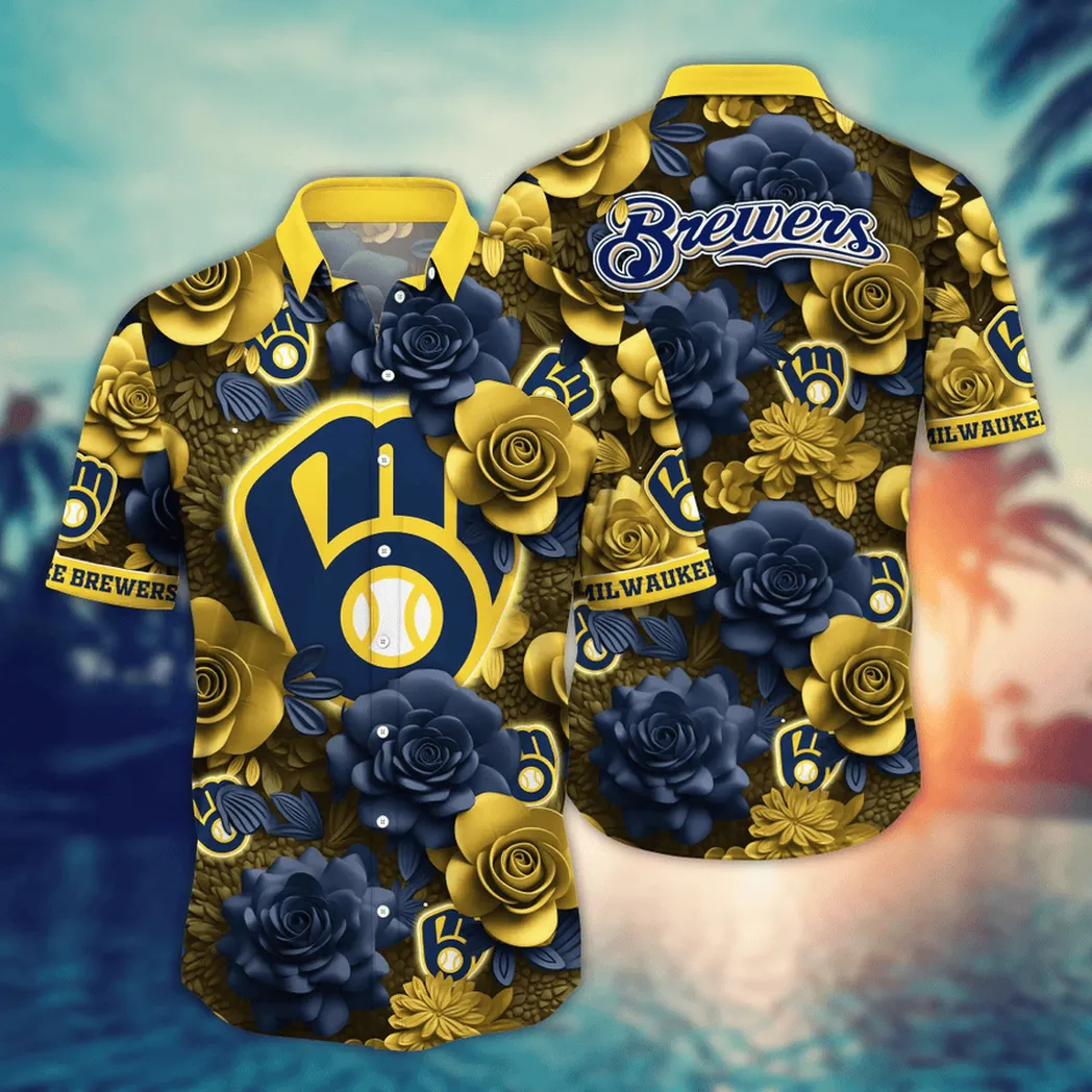Milwaukee Brewers Midnight Rose Hawaiian Shirt – TeeAloha