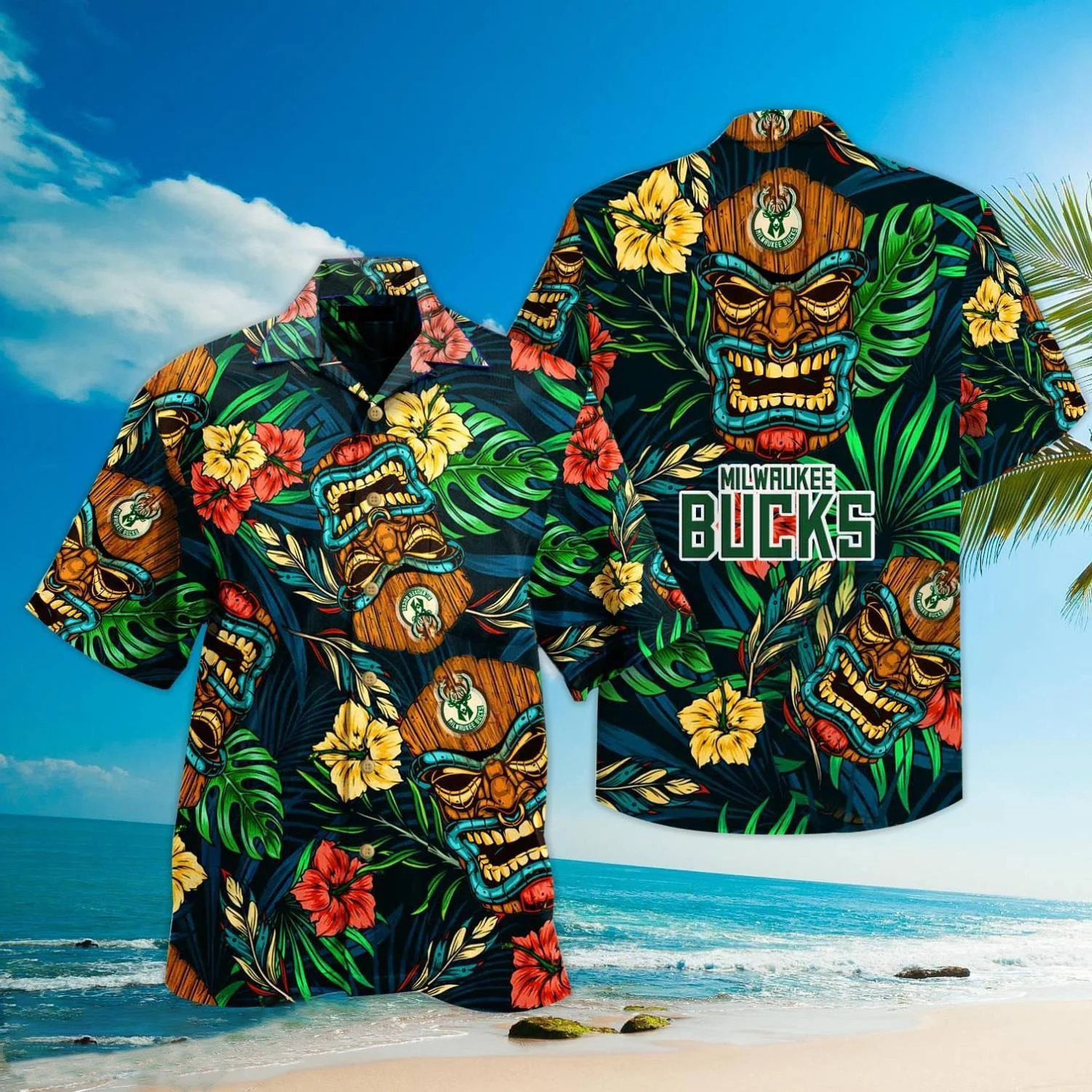 Milwaukee Bucks Tiki Floral Hawaiian Shirt – TeeAloha
