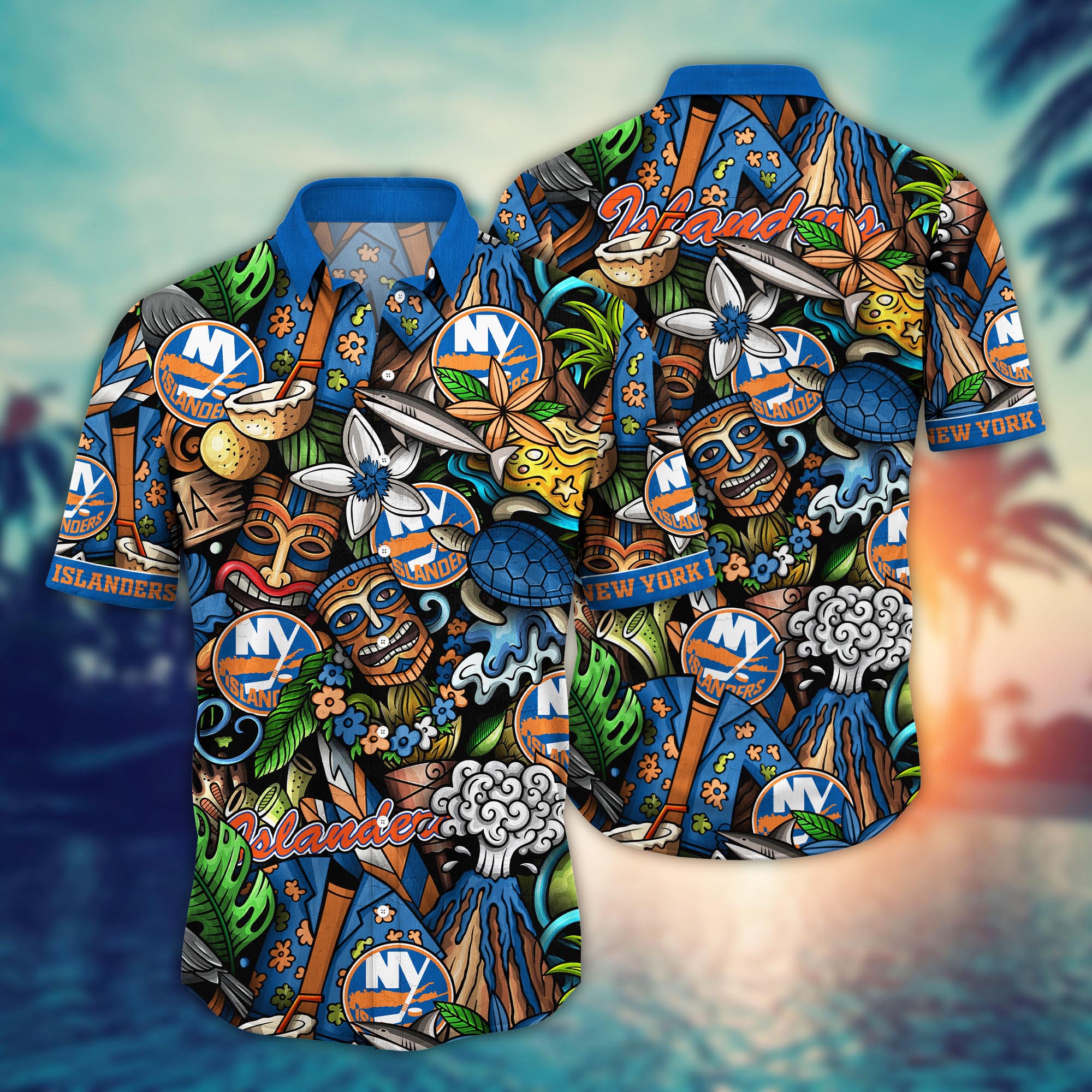 New York Islanders Tropical Tiki Hawaiian Shirt – TeeAloha