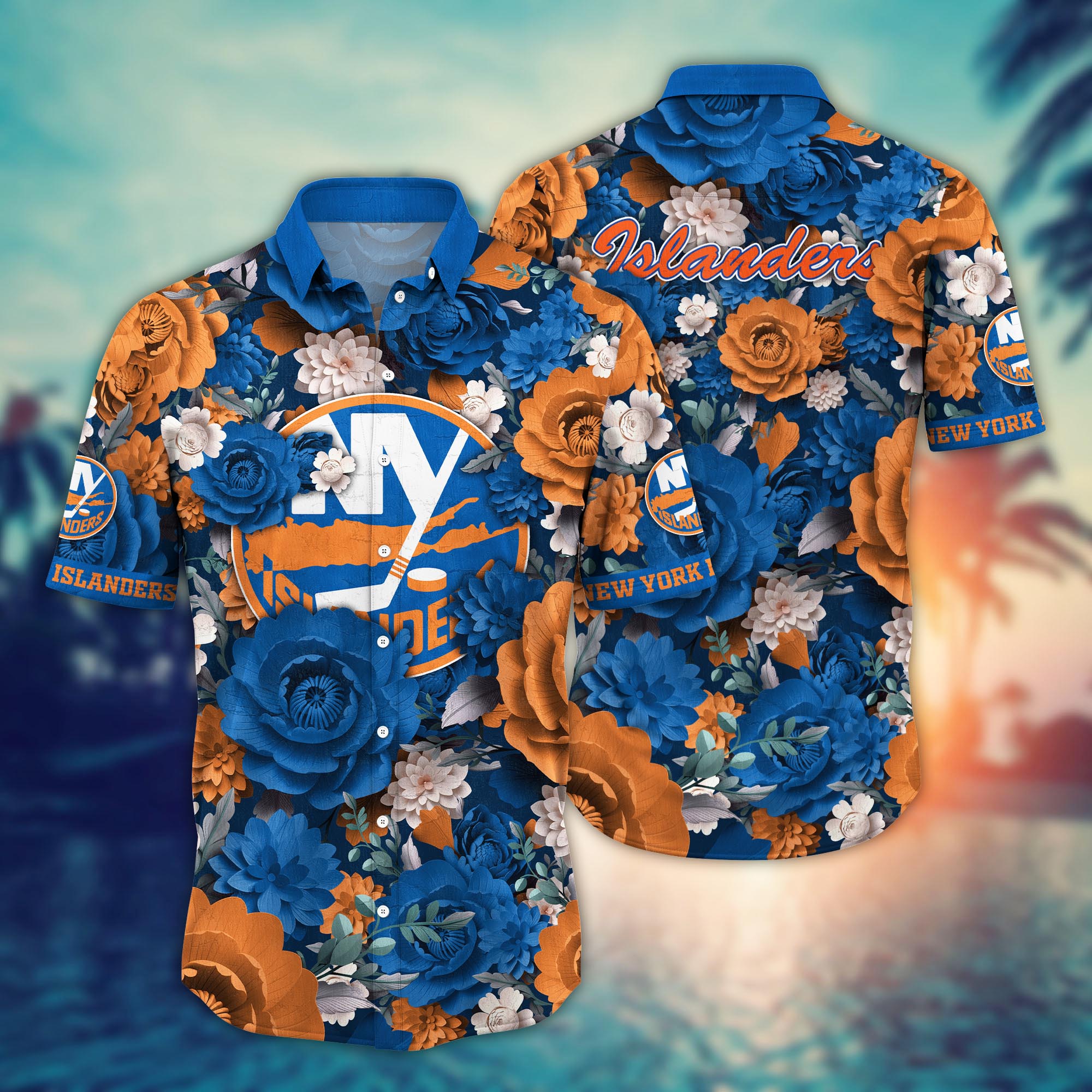 New York Islanders Vibrant Floral Hawaiian Shirt – TeeAloha