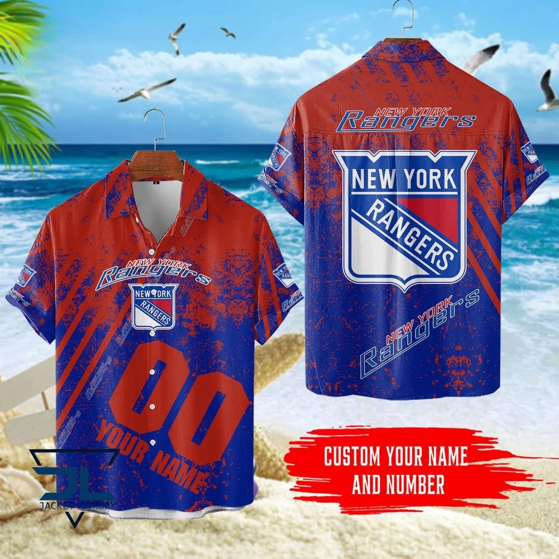 New York Rangers Custom Name Splash Hawaiian Shirt – TeeAloha