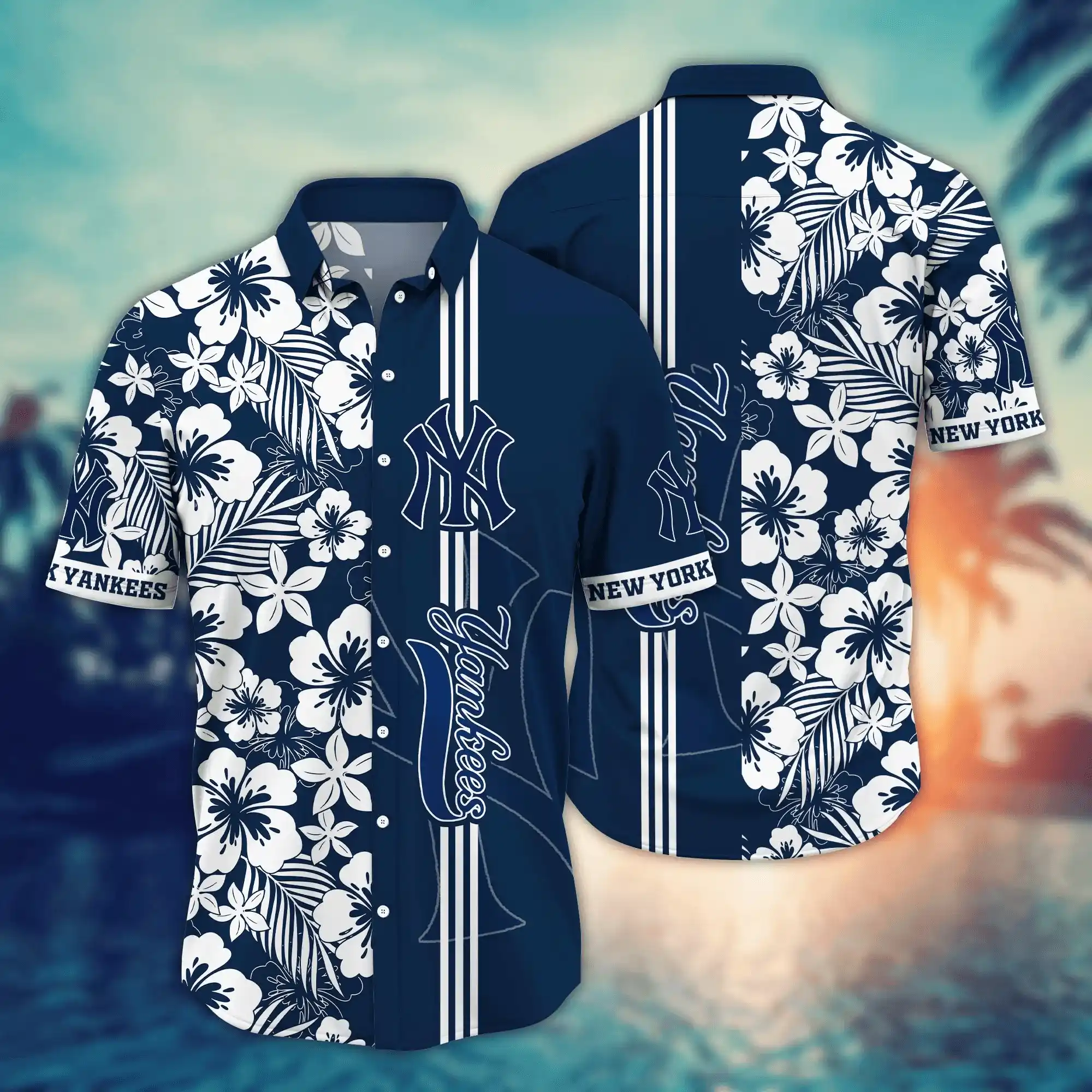 New York Yankees Ocean Breeze Hibiscus Hawaiian Shirt – TeeAloha