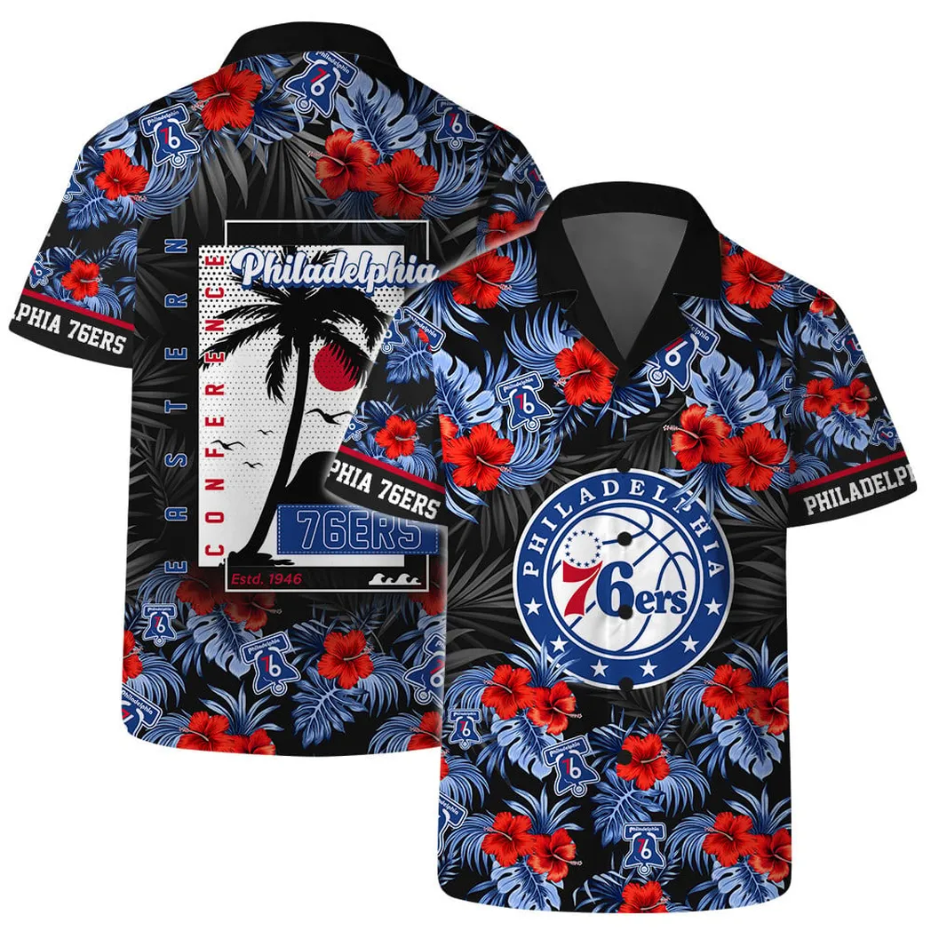 Philadelphia 76ers Tropical Hibiscus and Logo Hawaiian Shirt – TeeAloha