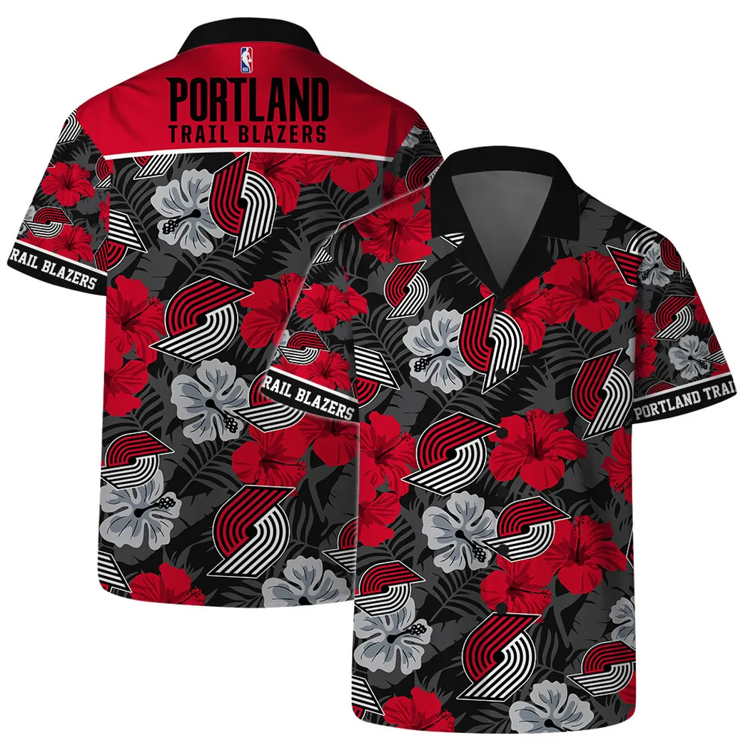 Portland Trail Blazers Hibiscus Floral Hawaiian Shirt – TeeAloha