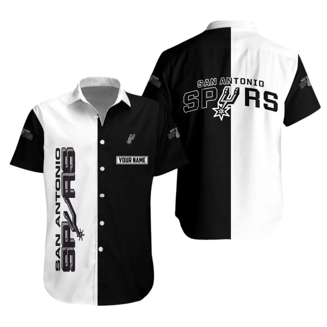 San Antonio Spurs Black & White Custom Name Hawaiian Shirt – TeeAloha