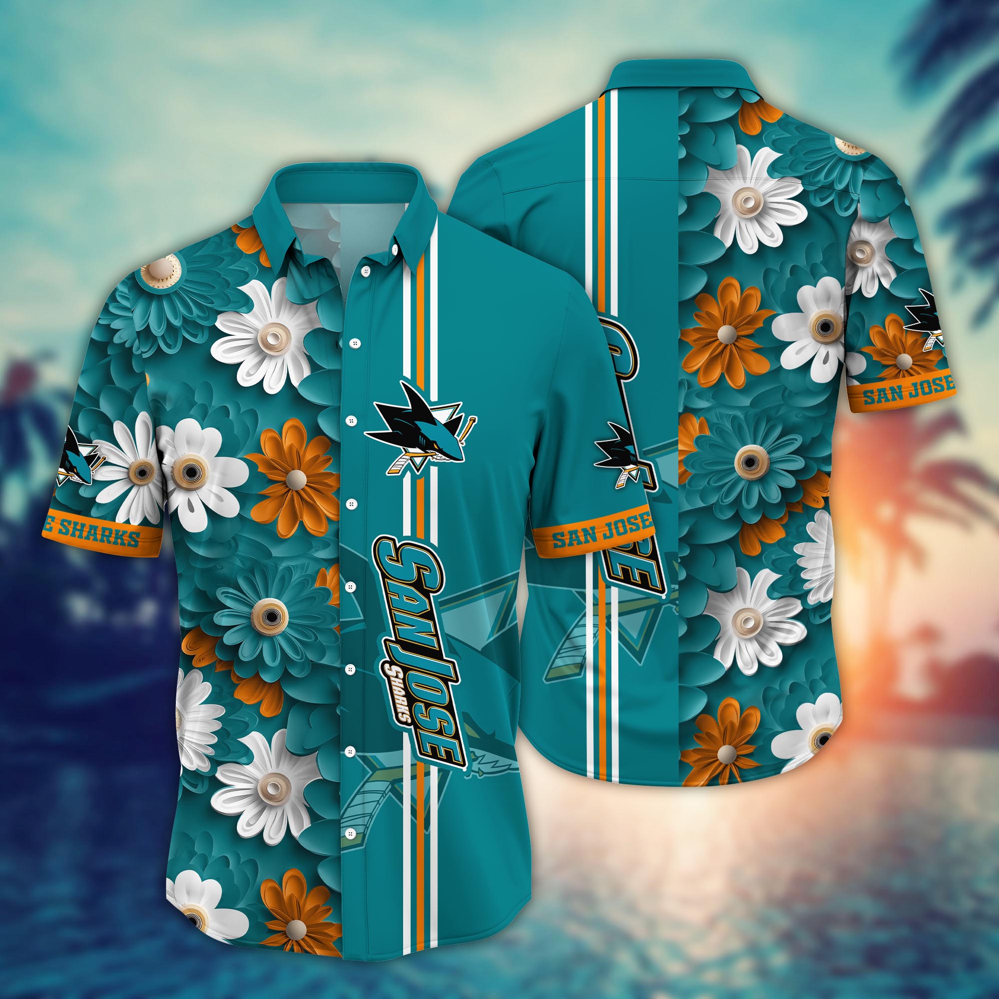 San Jose Sharks Floral Stripes Hawaiian Shirt – TeeAloha
