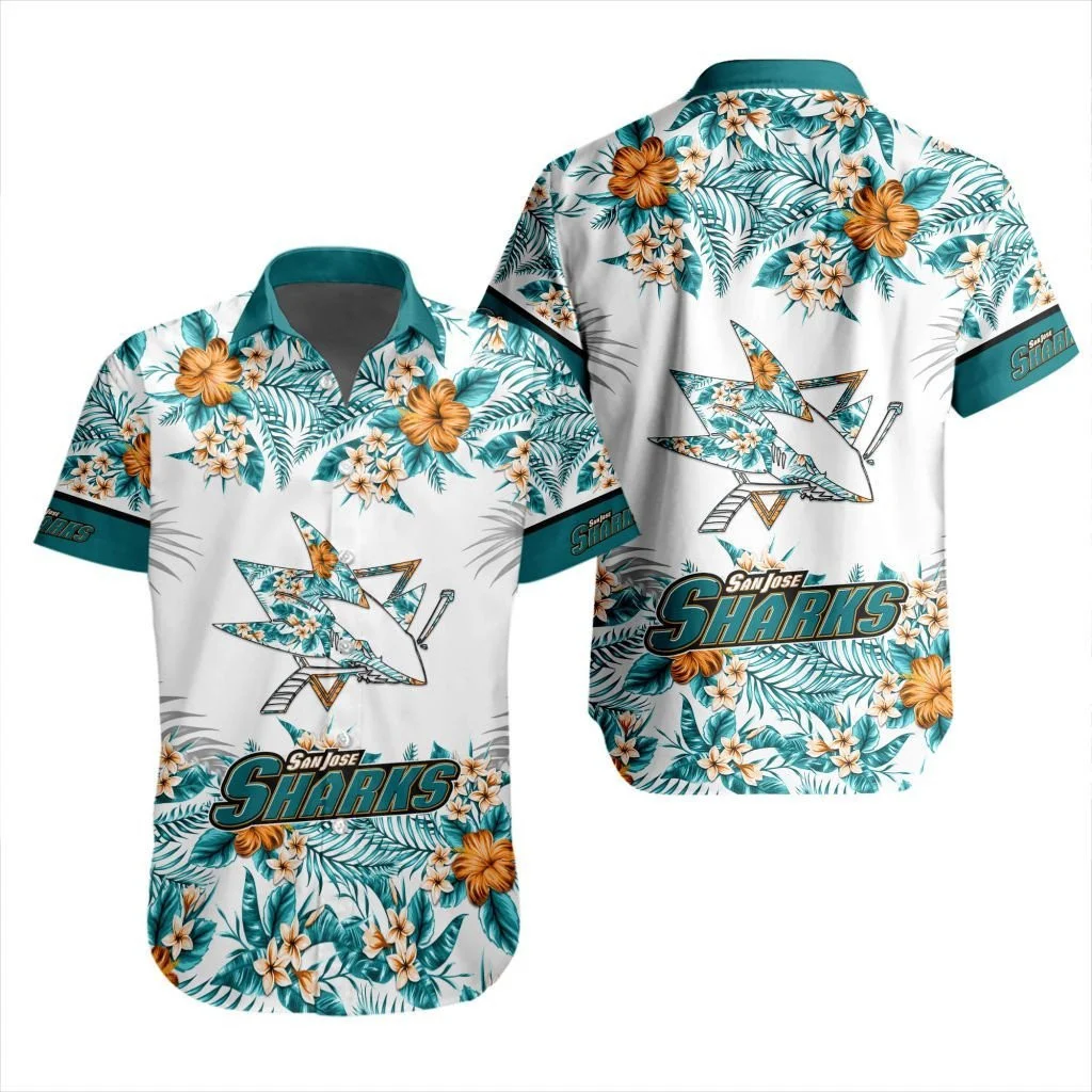 San Jose Sharks Tropical Hibiscus Hawaiian Shirt – TeeAloha