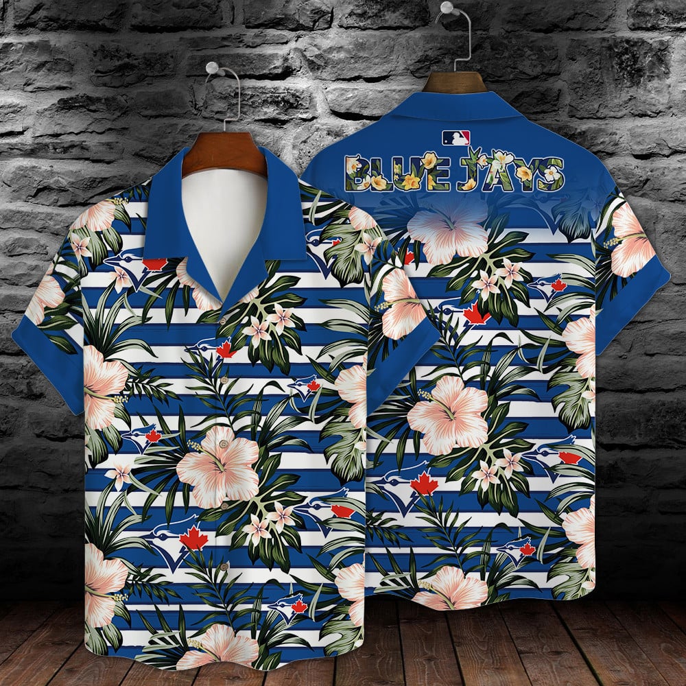 Toronto Blue Jays Hibiscus Stripes Hawaiian Shirt – TeeAloha