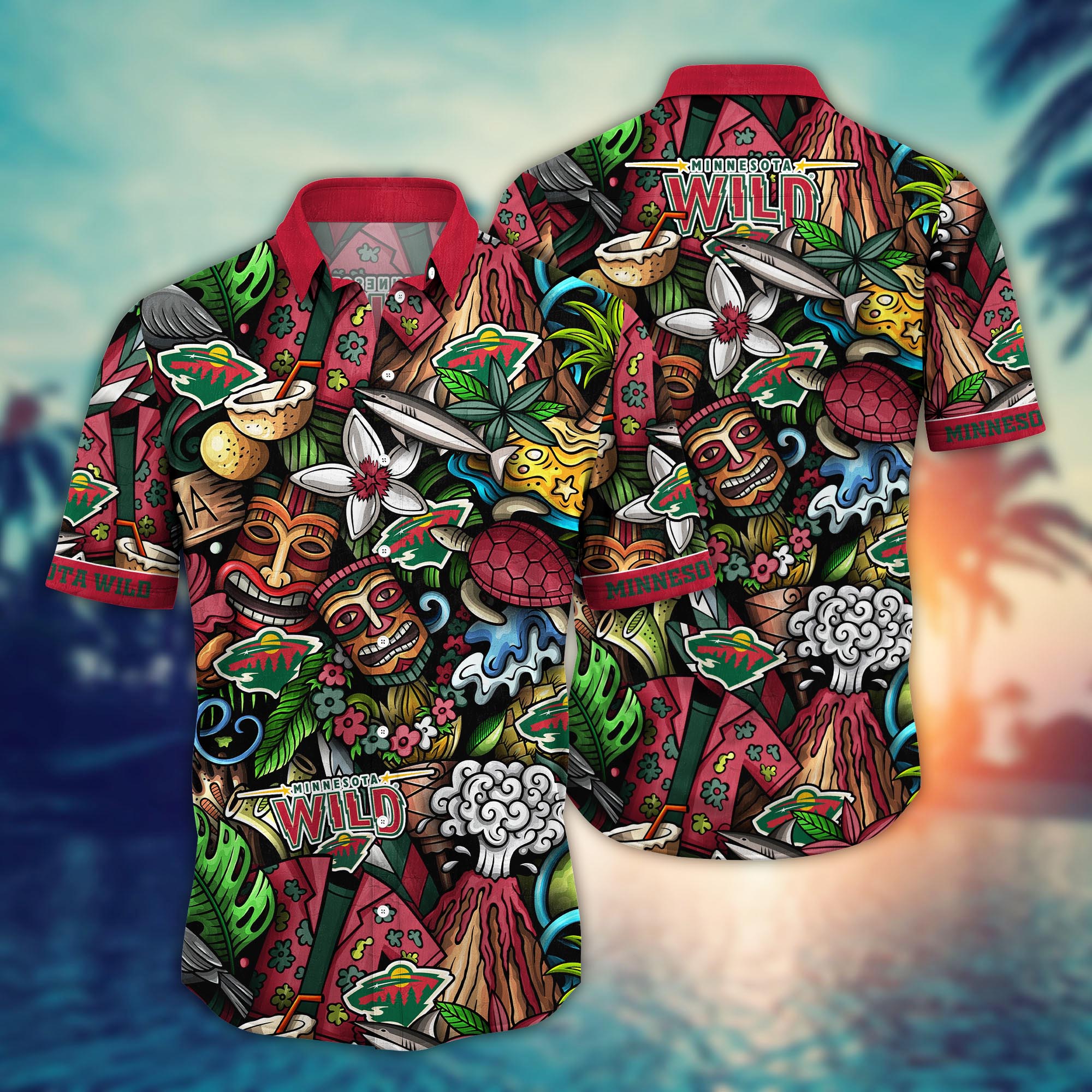 Volcanic Tiki Adventure Minnesota Wild Hawaiian Shirt – TeeAloha