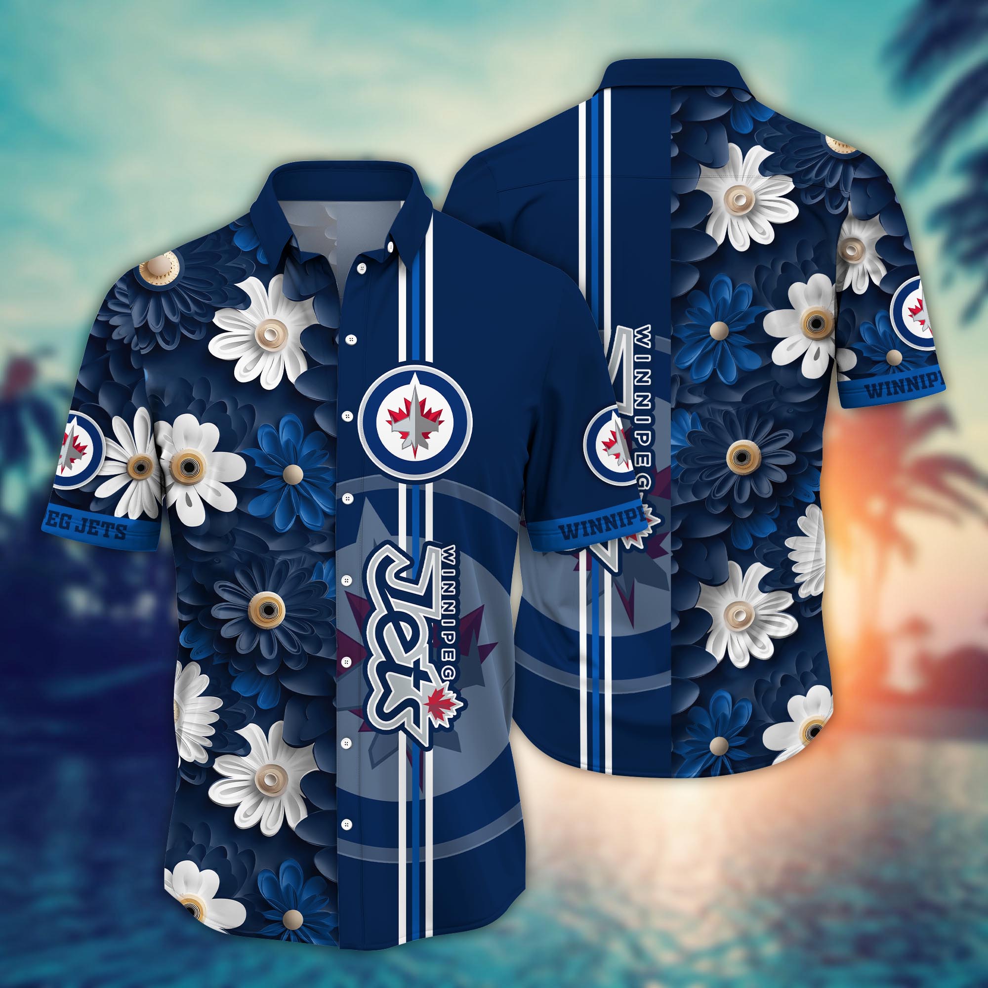 Winnipeg Jets Floral Racing Stripe Hawaiian Shirt – TeeAloha