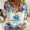 Cronulla-Sutherland Sharks Women’s Long Sleeve Shirt Slub Linen Personalized Gift For Footy fans