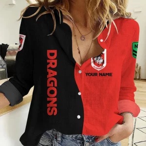 St. George Illawarra Dragons Women’s Long Sleeve Shirt Slub Linen Personalized Gift For Footy fans v2
