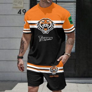 NRL Wests Tigers T-shirt And Shorts Set Custom Name Gifts For Footy Fans