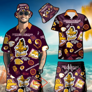 Brisbane Broncos Aloha Set &ndash; Hawaiian Shirt, Beach Shorts &amp; Bucket Hat