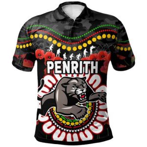 Penrith Panthers Anzac Custom Polo Shirt – Poppies Penrith Panthers and Aboriginal Inspired Polo Shirt