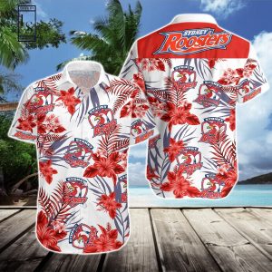 West Coast Eagles Hawaiian Shirt And Shorts – Hot Sale 2025 NRL Sydney Roosters Tropical Flowers Hawaiian Shirt