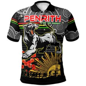 Penrith Panthers Anzac Custom Polo Shirt – Anzac Rugby Aboriginal Inspired Pattern Polo Shirt