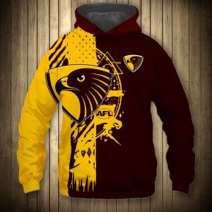 Personalized NSWRFL/ NRL 1978 North Sydney Bears Vintage Hoodie TShirt Jersey AFL Hawthorn Hawks Brown Gold Split Pullover Hoodie