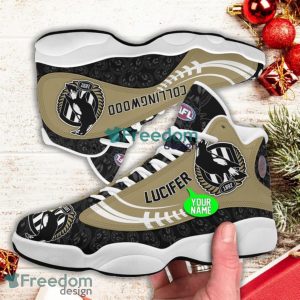 afl collingwood magpies custom name taupe black air jordan 13 shoes 4059