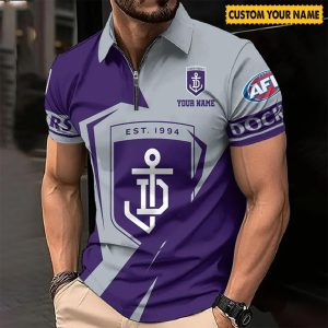 afl fremantle dockers custom name special edition zipper polo shirt 2824