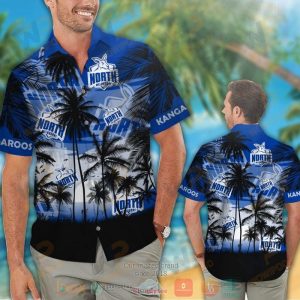 afl north melbourne kangaroos palm trees sunrise hawaiian shirt 0759