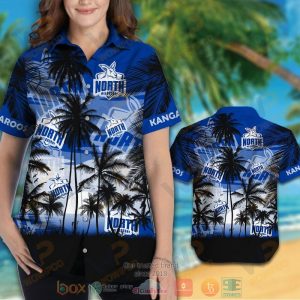 afl north melbourne kangaroos palm trees sunrise hawaiian shirt 0802
