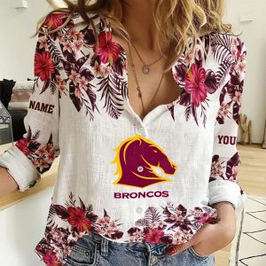 Brisbane Broncos Women’s Long Sleeve Shirt Slub Linen Personalized Gift For Footy fans