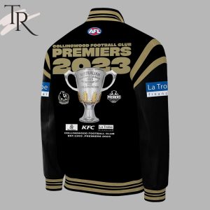 collingwood football club premiers 2023 champions afl 2023 baseball jacket black 3 yyyjA